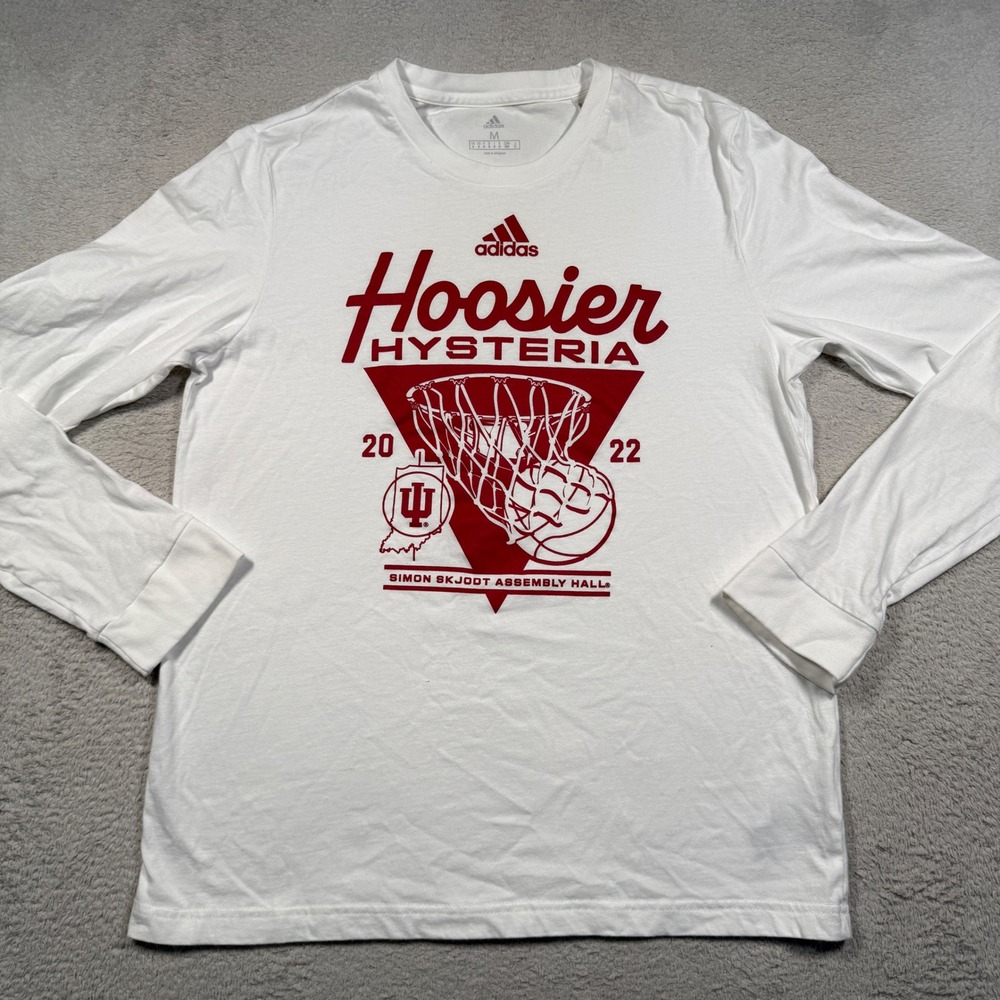 Adidas Hoosier Hysteria Long Sleeve Shirt Mens Medium White Indiana Basketball